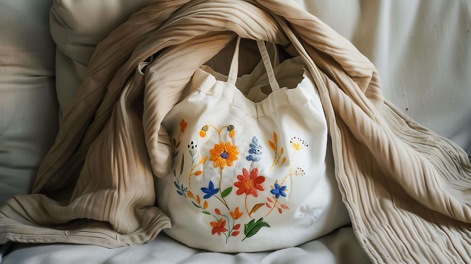 Monogram embroidery on cotton tote